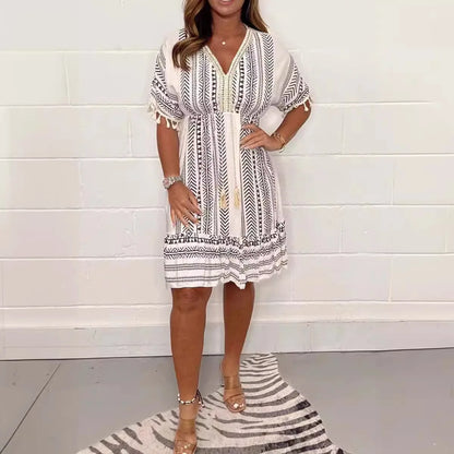 Elsa - Vestido casual con escote en V y estampado