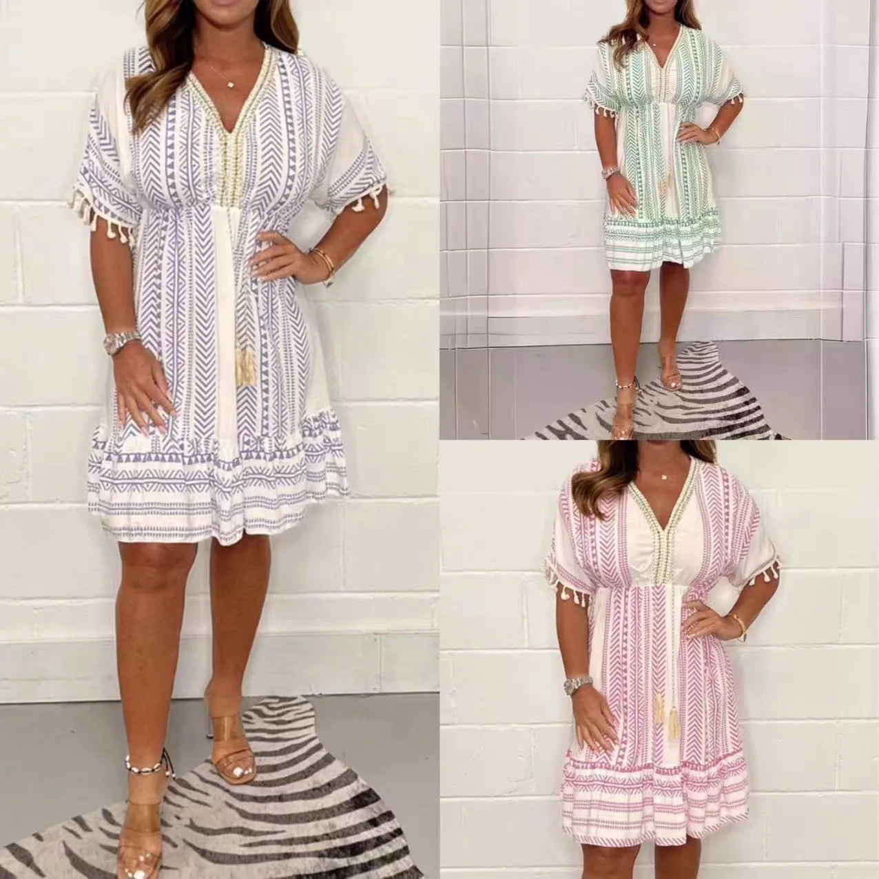 Elsa - Vestido casual con escote en V y estampado