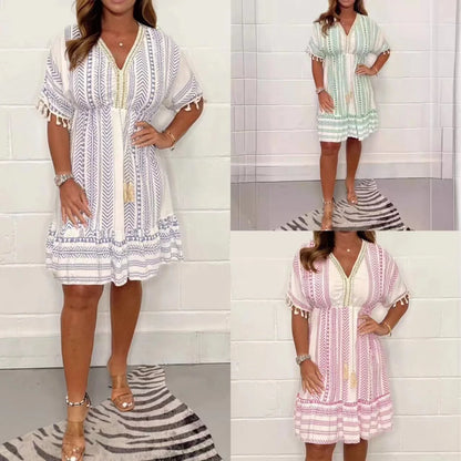 Elsa - Vestido casual con escote en V y estampado