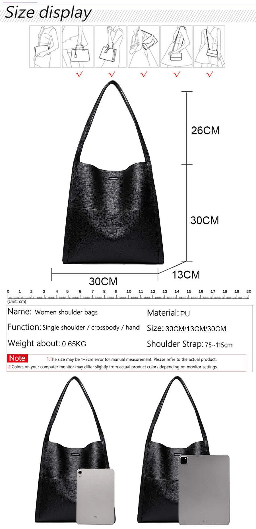 Bolso tote de PU piel en color liso