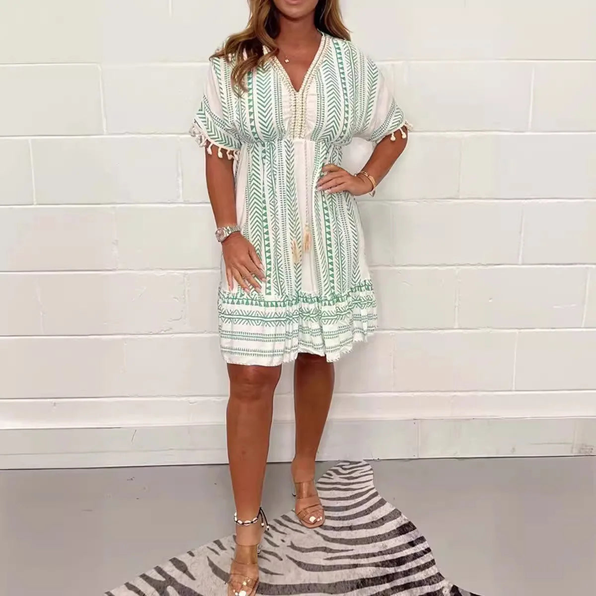 Elsa - Vestido casual con escote en V y estampado