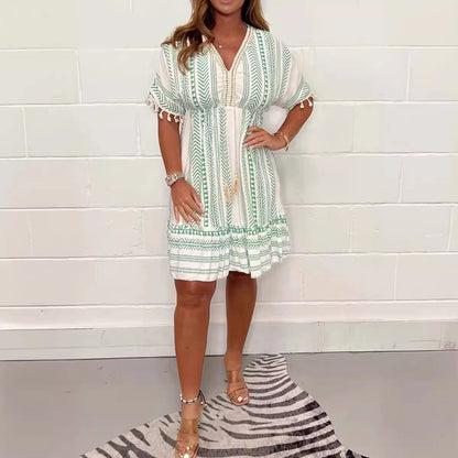 Elsa - Vestido casual con escote en V y estampado